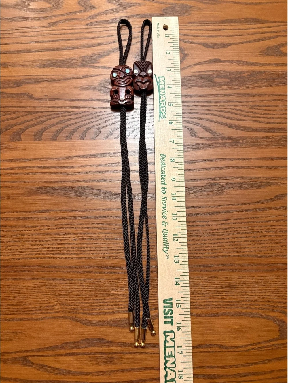 Vintage Hand-Carved Wooden Tiki Bolo Ties (Pair) from Rotorua, New Zealand